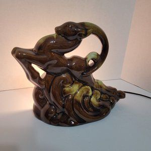 Vtg MCM Nouveau Hand Glazed Ceramic Ram Gazelle TV Lamp Light Goat